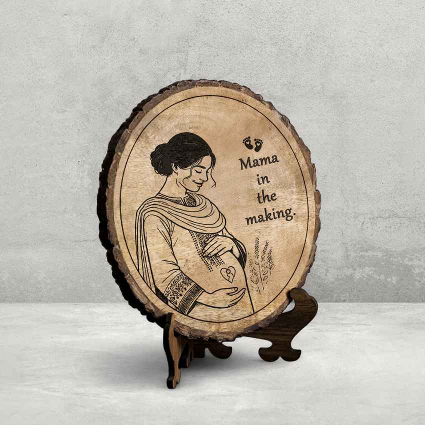 Etchemotion Handcrafted Mango Wood Brown Plaque with Stand Gift Set | 8 inches
