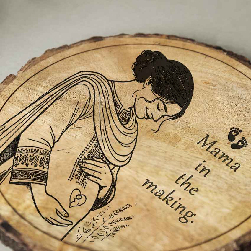 Etchemotion Handcrafted Mango Wood Brown Plaque with Stand Gift Set | 8 inches