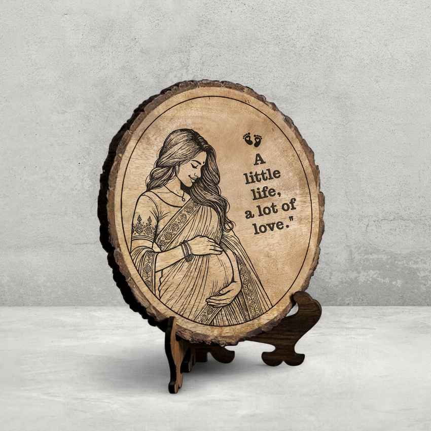 Loveinwood Handcrafted Mango Wood Brown Plaque with Stand Gift Set | 8 inches