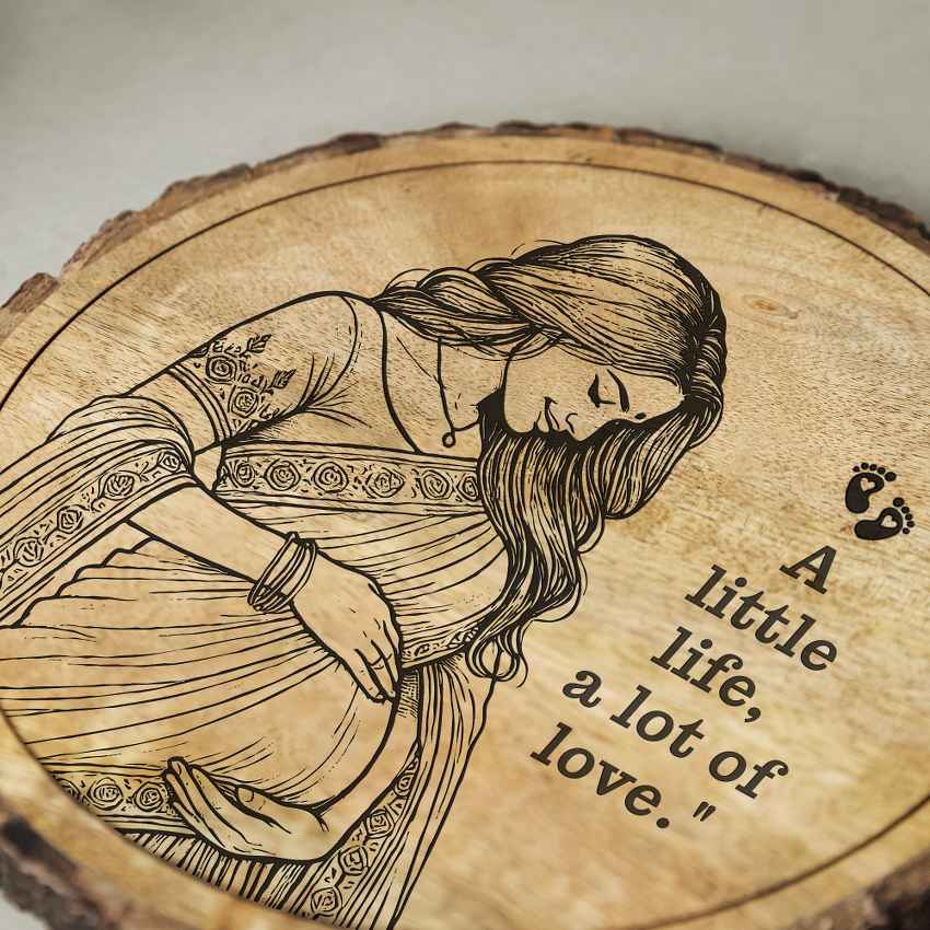 Loveinwood Handcrafted Mango Wood Brown Plaque with Stand Gift Set | 8 inches