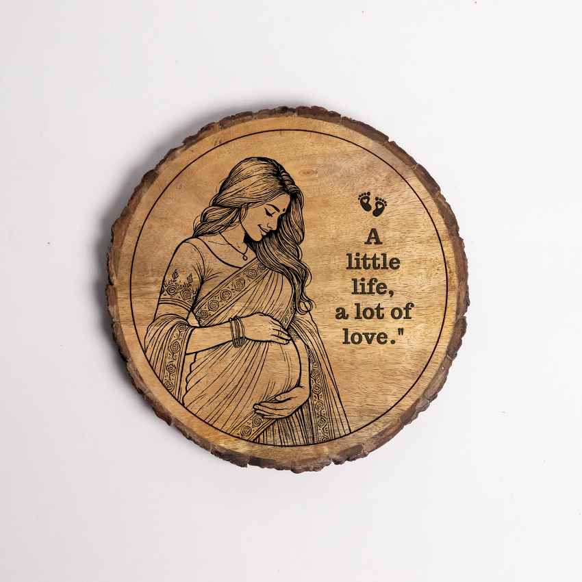 Loveinwood Handcrafted Mango Wood Brown Plaque with Stand Gift Set | 8 inches