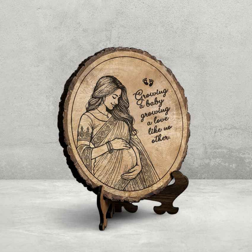 Rootknot Handcrafted Mango Wood Brown Plaque with Stand Gift Set | 8 inches