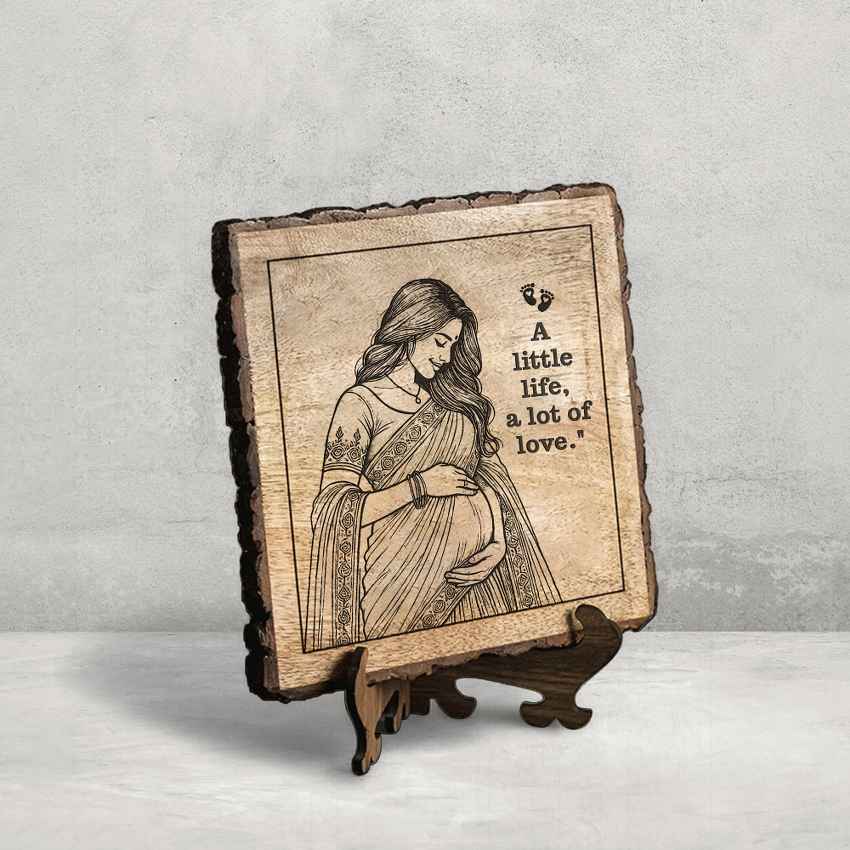 Mamabloom Handcrafted Mango Wood Brown Plaque with Stand Gift Set | 8 x 8 inches