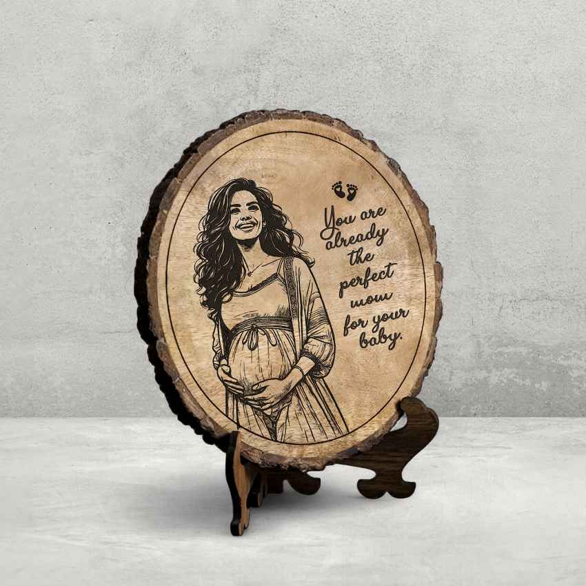 Momimprint Handcrafted Mango Wood Brown Plaque with Stand Gift Set | 8 inches
