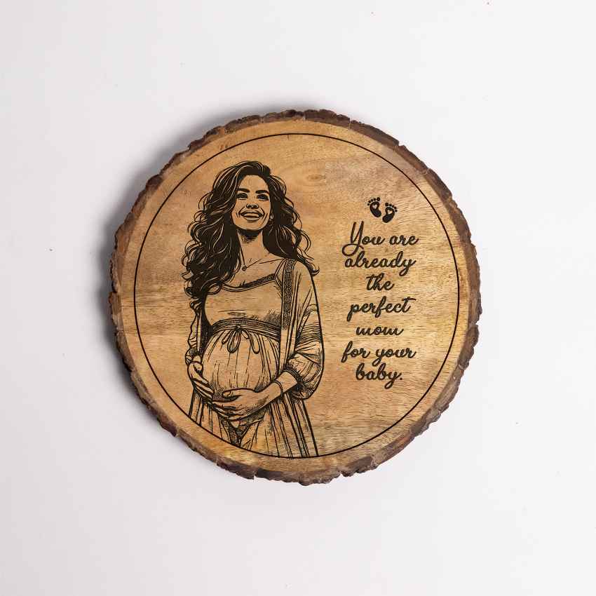 Momimprint Handcrafted Mango Wood Brown Plaque with Stand Gift Set | 8 inches