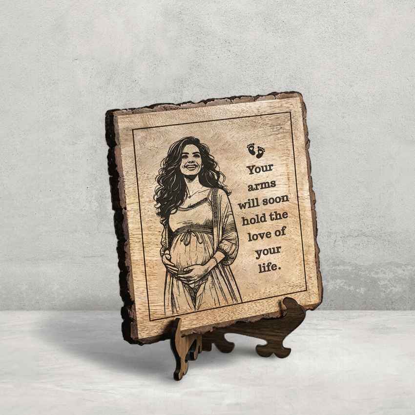 Rootednote Handcrafted Mango Wood Brown Plaque with Stand Gift Set | 8 x 8 inches
