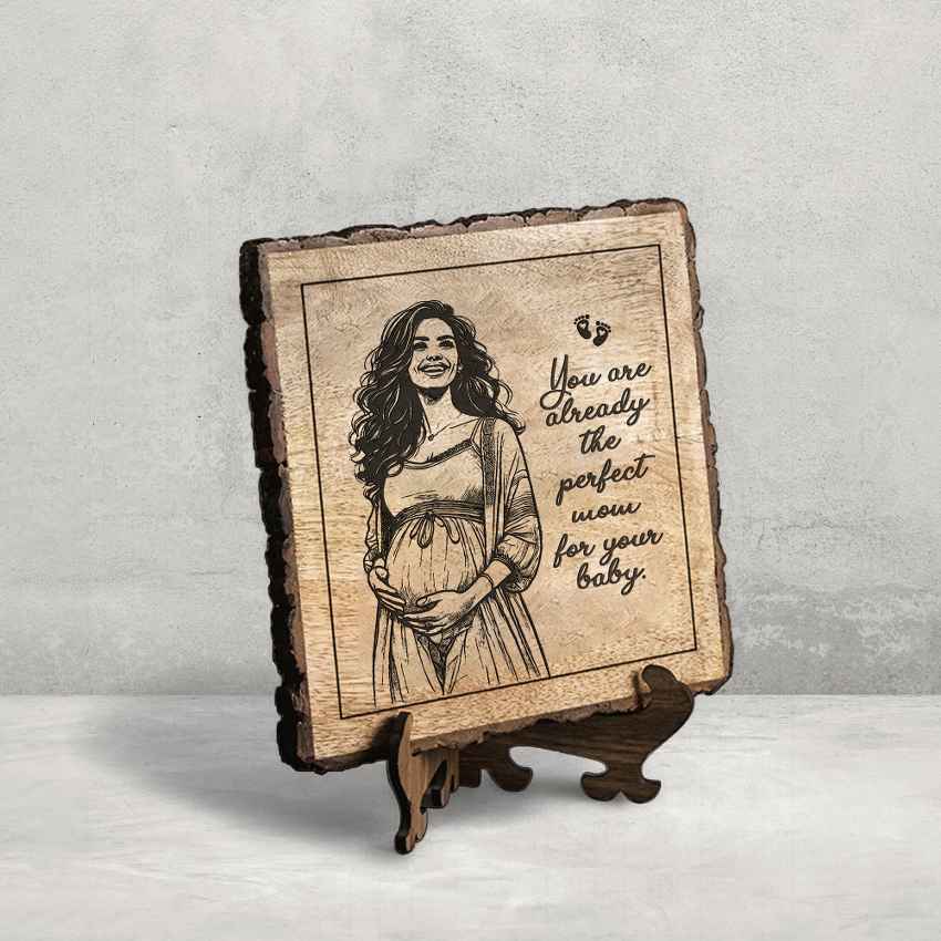 Lovingplank Handcrafted Mango Wood Brown Plaque with Stand Gift Set | 8 x 8 inches