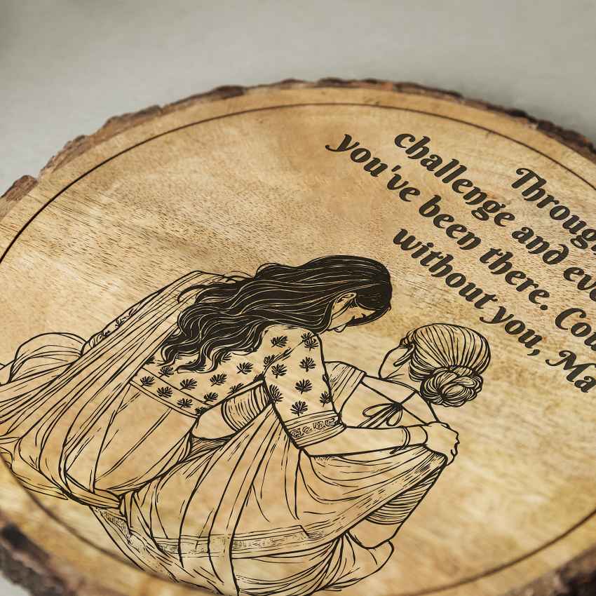 Craftedwomb Handcrafted Mango Wood Brown Plaque with Stand Gift Set | 8 inches