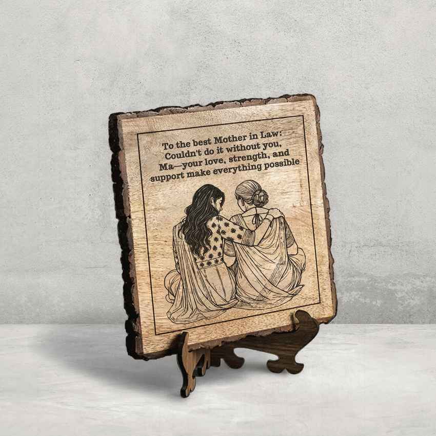 Legacyleaf Handcrafted Mango Wood Brown Plaque with Stand Gift Set | 8 x 8 inches
