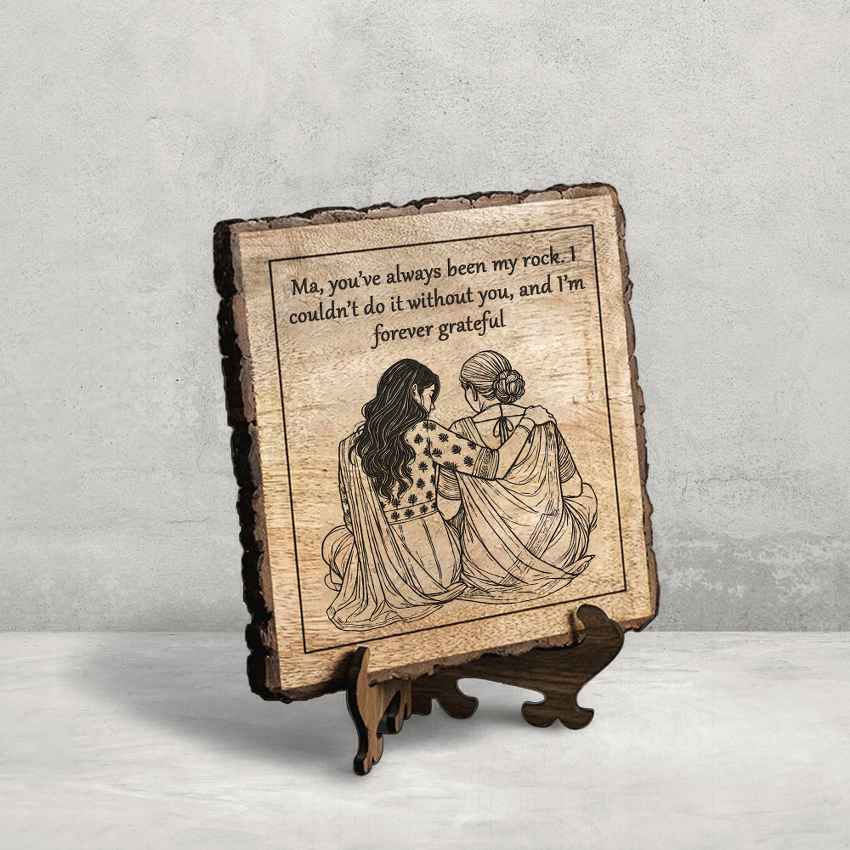 Woodensoul Handcrafted Mango Wood Brown Plaque with Stand Gift Set | 8 x 8 inches
