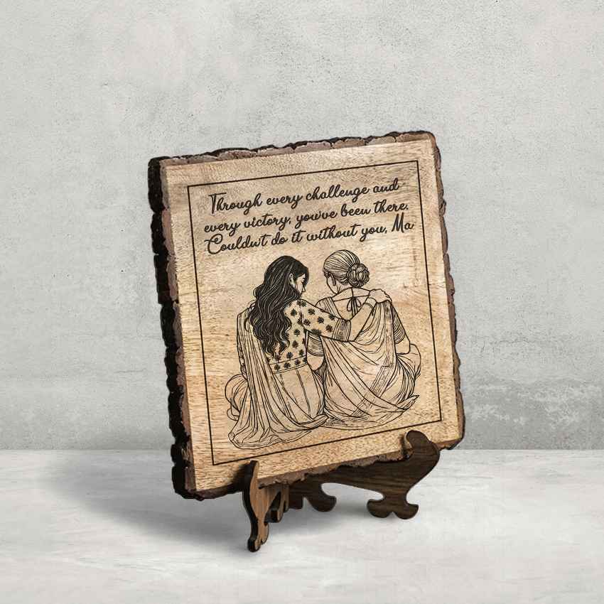 Nurtureetched Handcrafted Mango Wood Brown Plaque with Stand Gift Set | 8 x 8 inches