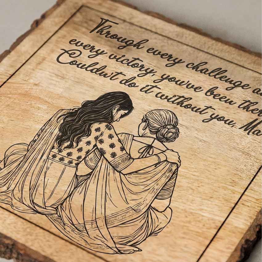 Nurtureetched Handcrafted Mango Wood Brown Plaque with Stand Gift Set | 8 x 8 inches