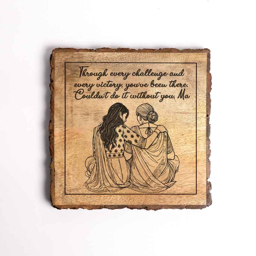 Nurtureetched Handcrafted Mango Wood Brown Plaque with Stand Gift Set | 8 x 8 inches