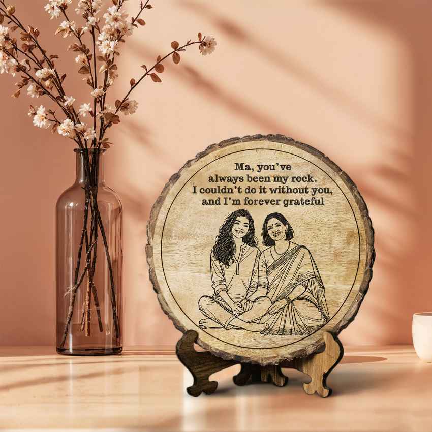 Woodwhimsy Handcrafted Mango Wood Brown Plaque with Stand Gift Set | 8 inches