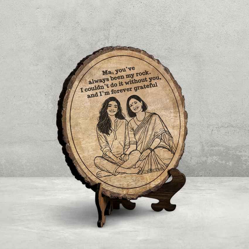 Woodwhimsy Handcrafted Mango Wood Brown Plaque with Stand Gift Set | 8 inches