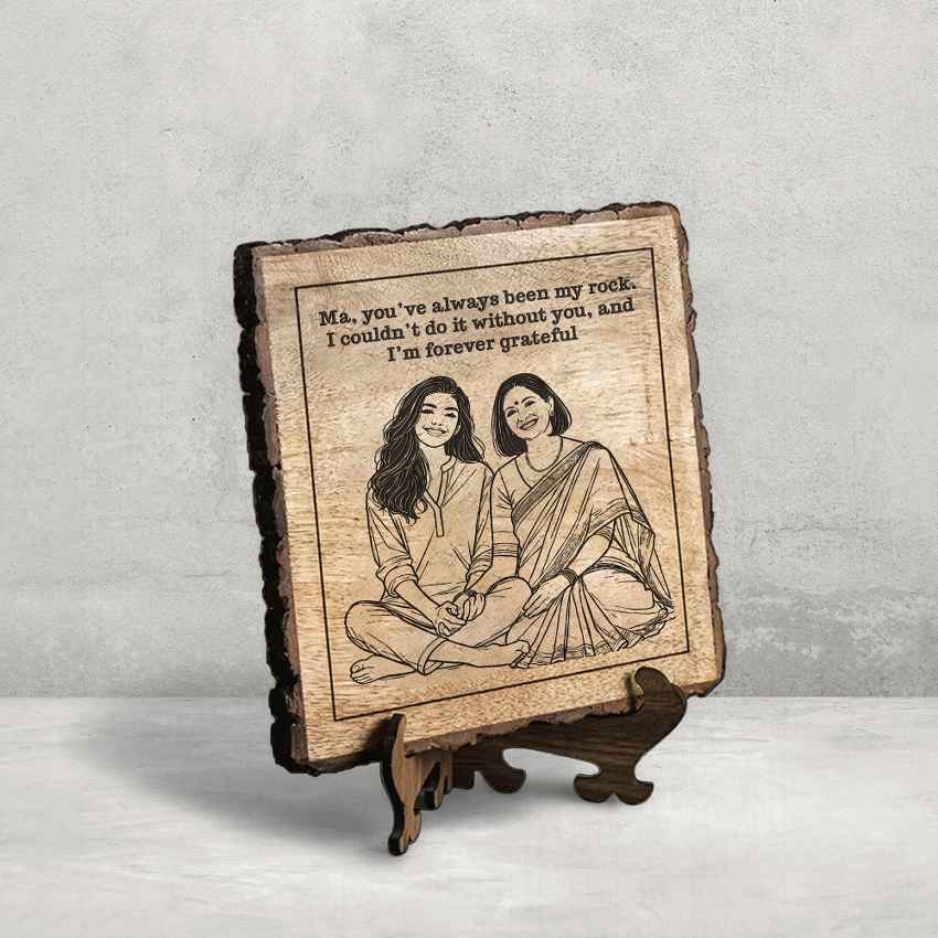 Earthetch Handcrafted Mango Wood Brown Plaque with Stand Gift Set | 8 x 8 inches