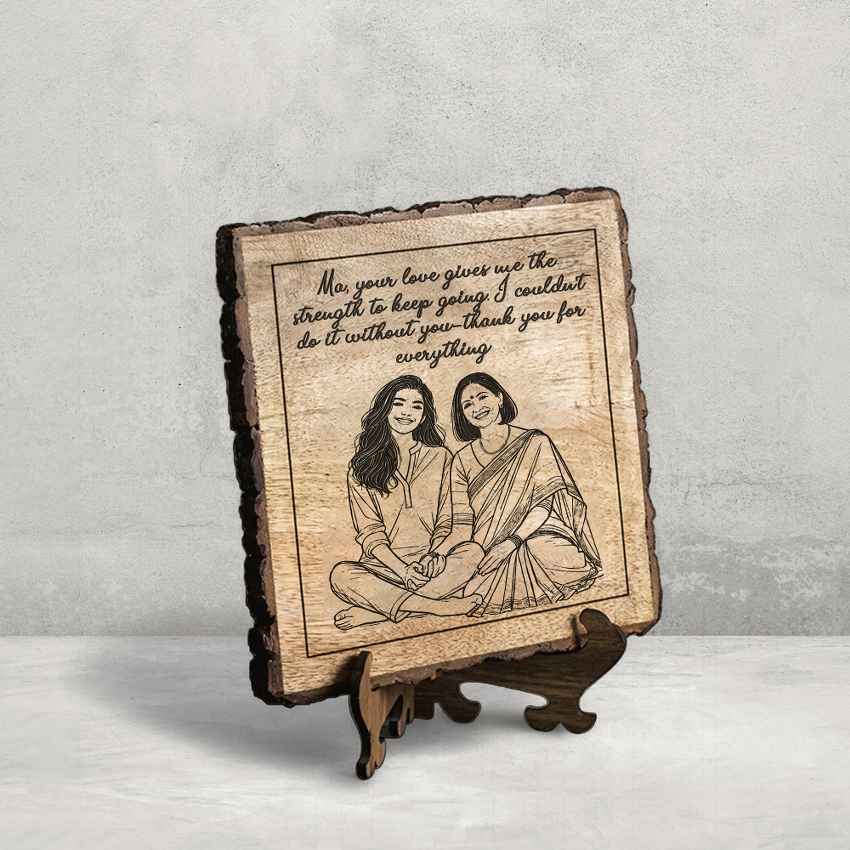 Plaqueful Handcrafted Mango Wood Brown Plaque with Stand Gift Set | 8 x 8 inches