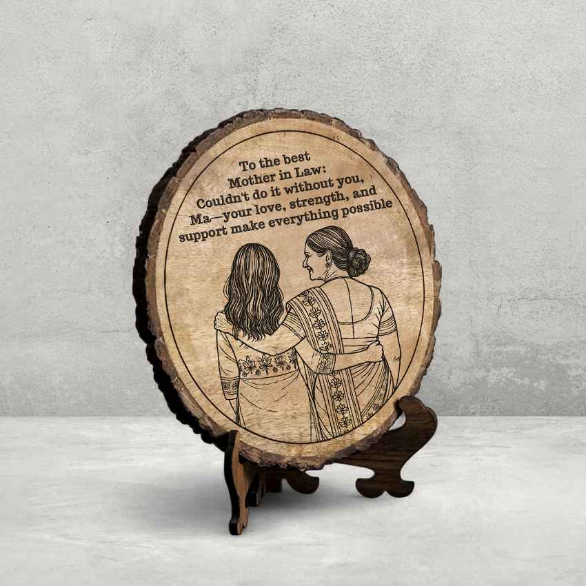 Lovegrain Handcrafted Mango Wood Brown Plaque with Stand Gift Set | 8 inches