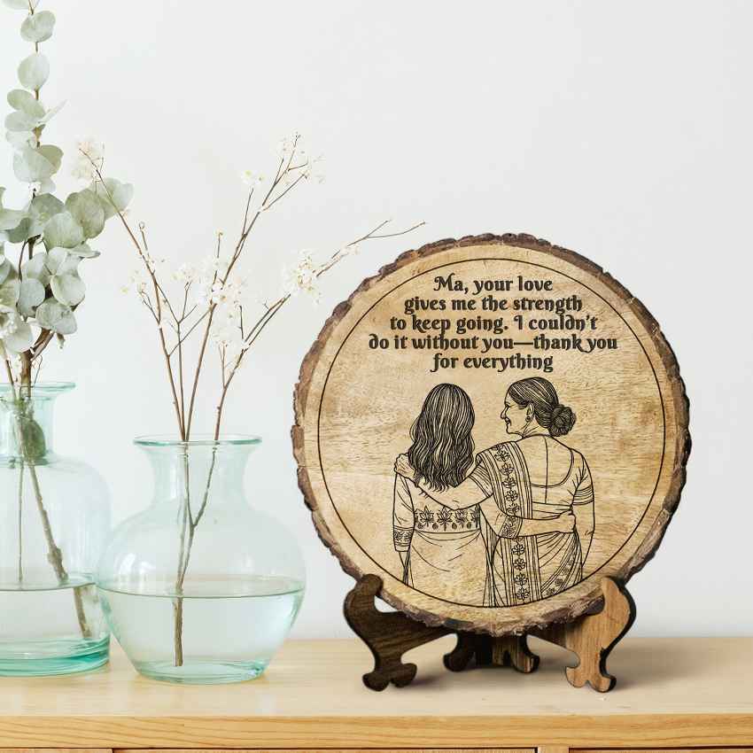 Warmthwoven Handcrafted Mango Wood Brown Plaque with Stand Gift Set | 8 inches
