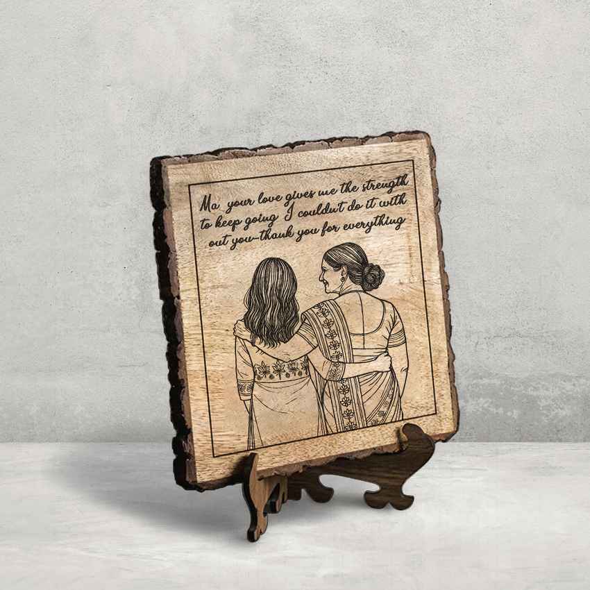 Dearetch Handcrafted Mango Wood Brown Plaque with Stand Gift Set | 8 x 8 inches