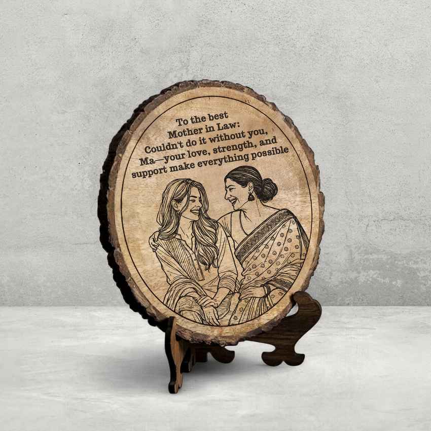 Rootwhisper Handcrafted Mango Wood Brown Plaque with Stand Gift Set | 8 inches