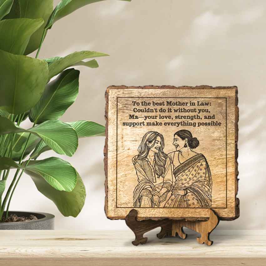 Grainnestle Handcrafted Mango Wood Brown Plaque with Stand Gift Set | 8 x 8 inches