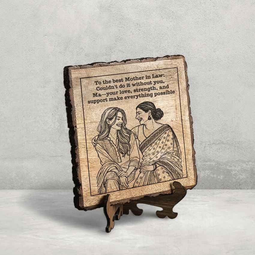 Grainnestle Handcrafted Mango Wood Brown Plaque with Stand Gift Set | 8 x 8 inches