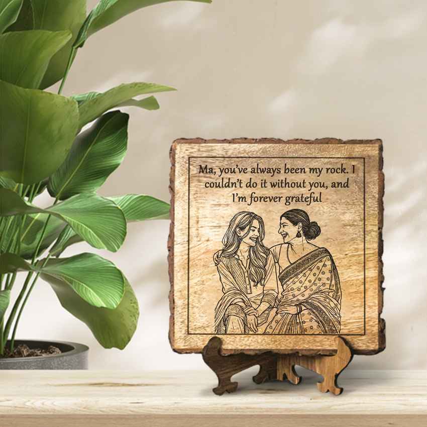 Evermom Handcrafted Mango Wood Brown Plaque with Stand Gift Set | 8 x 8 inches