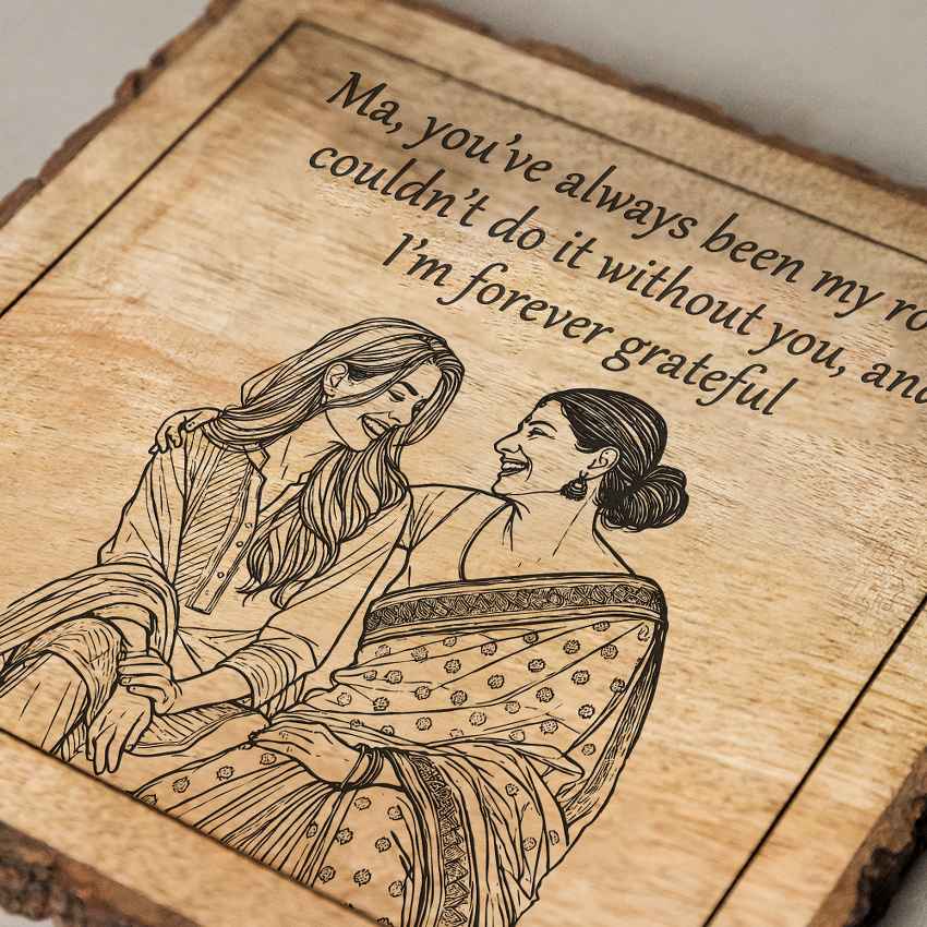 Evermom Handcrafted Mango Wood Brown Plaque with Stand Gift Set | 8 x 8 inches