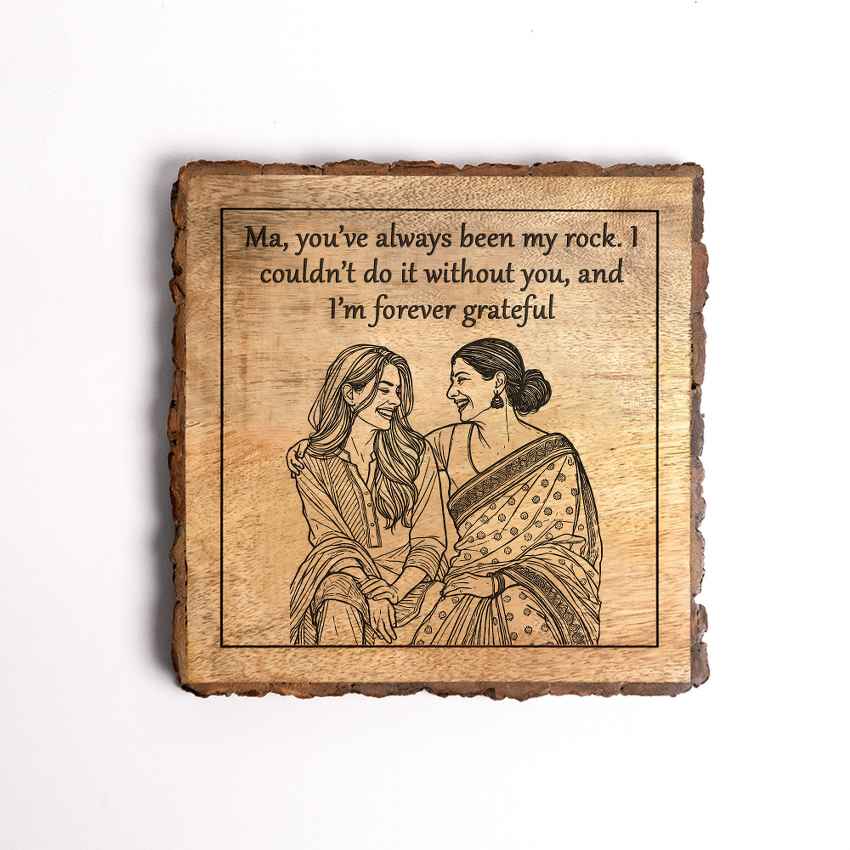 Evermom Handcrafted Mango Wood Brown Plaque with Stand Gift Set | 8 x 8 inches