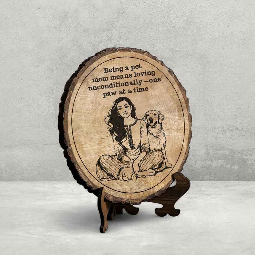 Wombwood Handcrafted Mango Wood Brown Plaque with Stand Gift Set | 8 inches