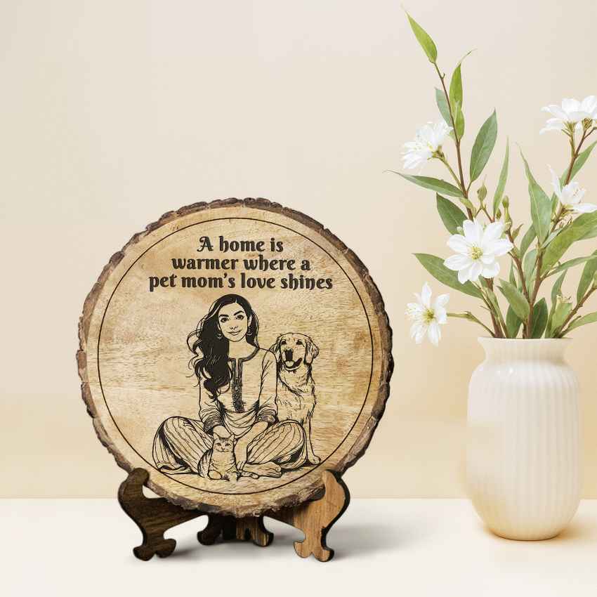 Woodvow Handcrafted Mango Wood Brown Plaque with Stand Gift Set | 8 inches