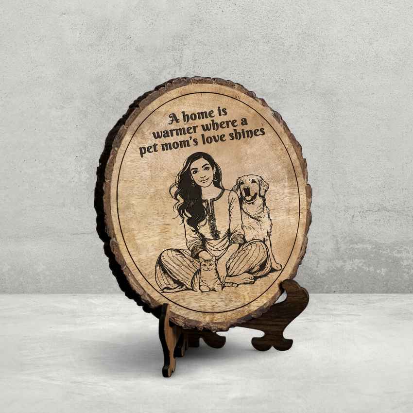Woodvow Handcrafted Mango Wood Brown Plaque with Stand Gift Set | 8 inches