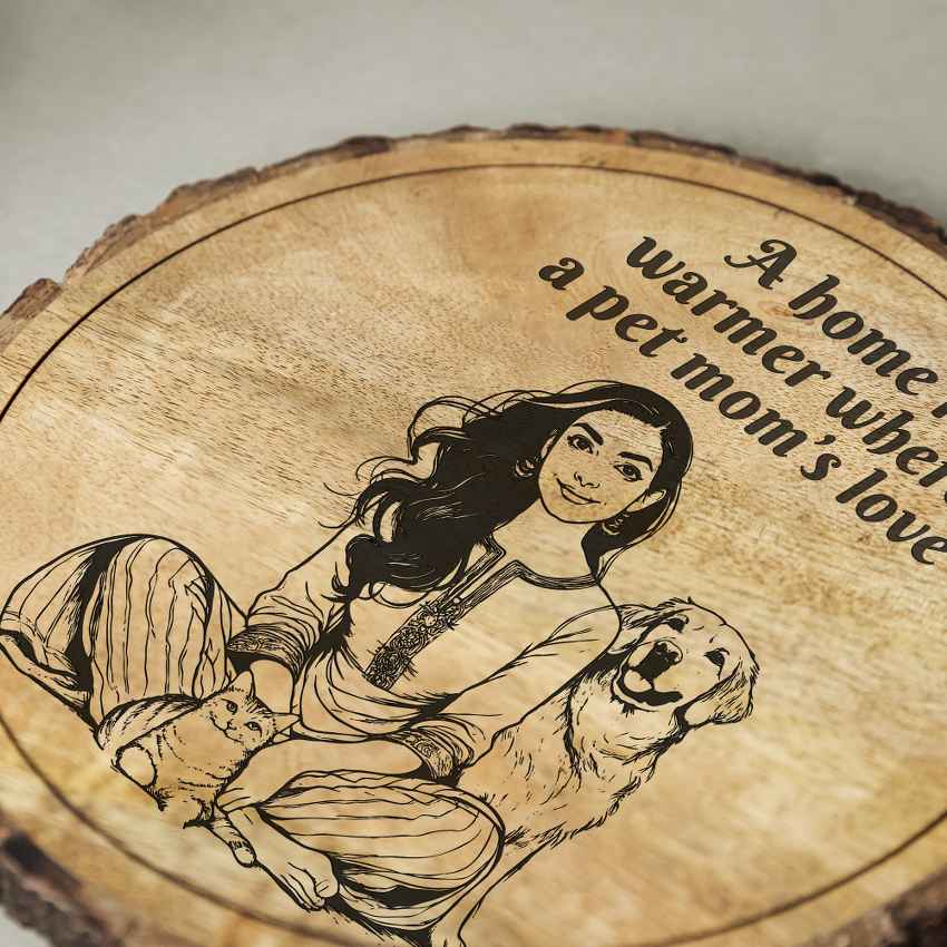Woodvow Handcrafted Mango Wood Brown Plaque with Stand Gift Set | 8 inches