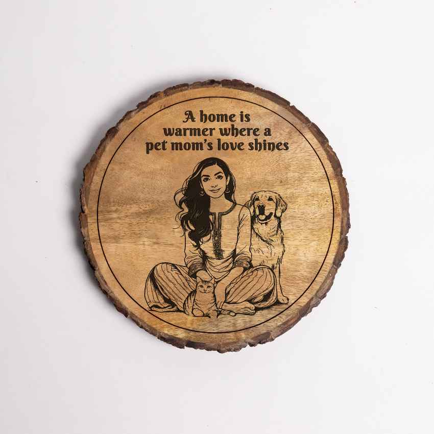 Woodvow Handcrafted Mango Wood Brown Plaque with Stand Gift Set | 8 inches