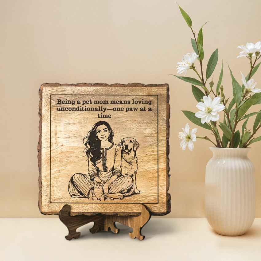 Nestoria Handcrafted Mango Wood Brown Plaque with Stand Gift Set | 8 x 8 inches