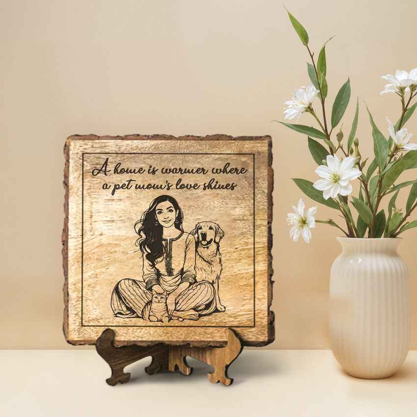 Mumaura Handcrafted Mango Wood Brown Plaque with Stand Gift Set | 8 x 8 inches