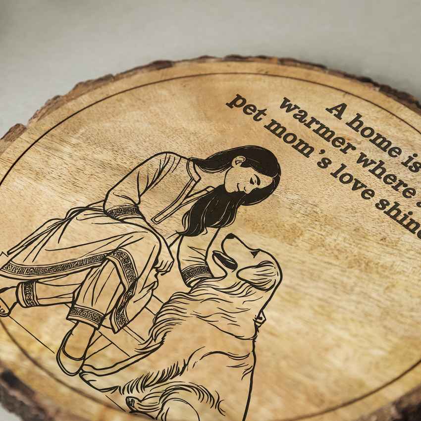Huggrain Handcrafted Mango Wood Brown Plaque with Stand Gift Set | 8 inches