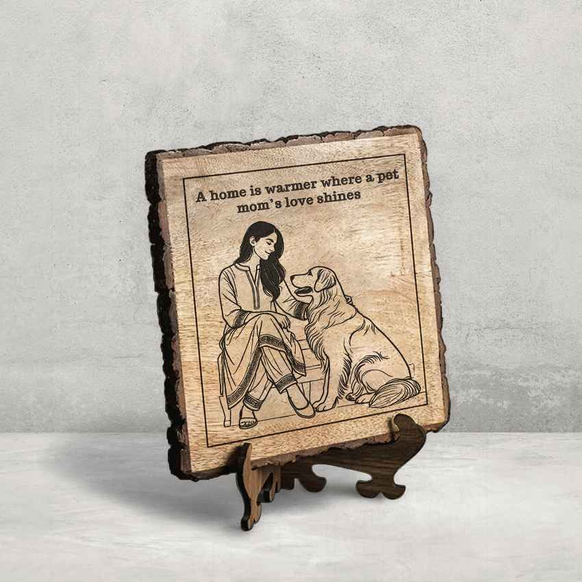 Nurtureleaf Handcrafted Mango Wood Brown Plaque with Stand Gift Set | 8 x 8 inches