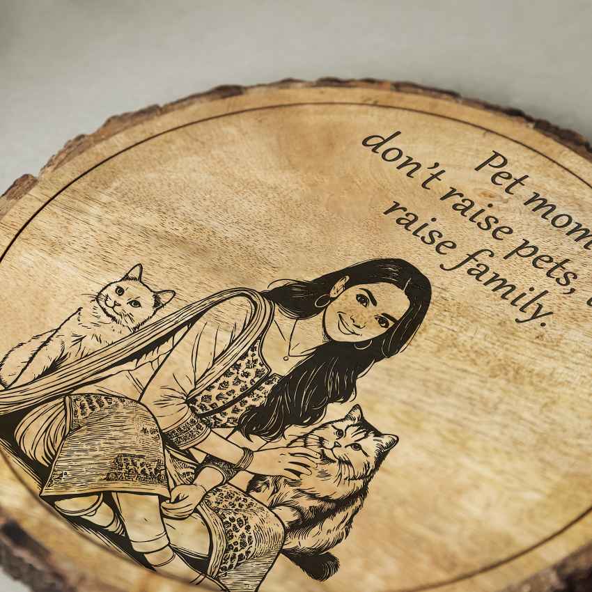 Bondetch Handcrafted Mango Wood Brown Plaque with Stand Gift Set | 8 inches