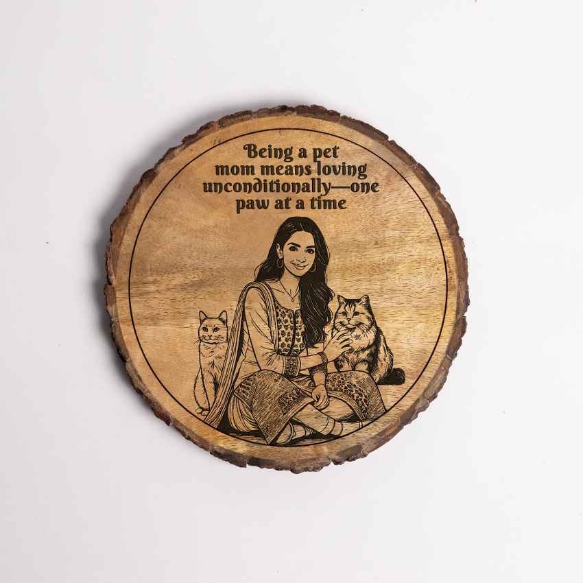 Woodenmirth Handcrafted Mango Wood Brown Plaque with Stand Gift Set | 8 inches