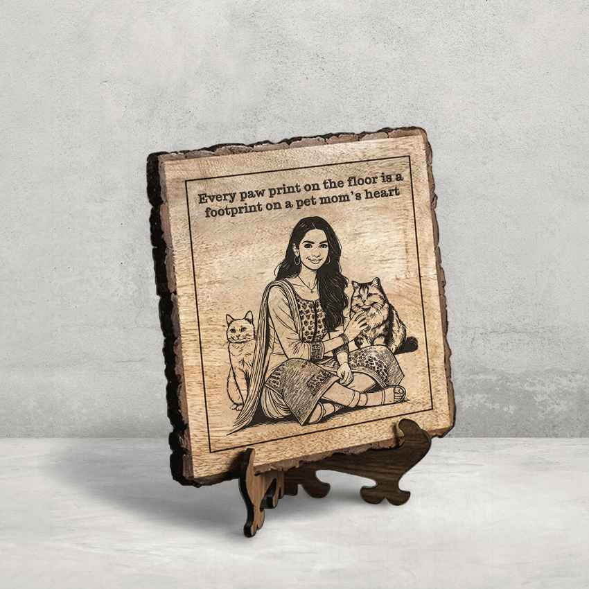 Handhug Handcrafted Mango Wood Brown Plaque with Stand Gift Set | 8 x 8 inches