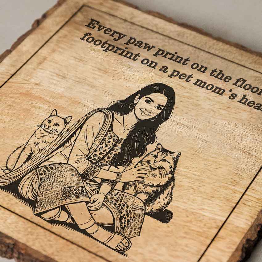 Handhug Handcrafted Mango Wood Brown Plaque with Stand Gift Set | 8 x 8 inches