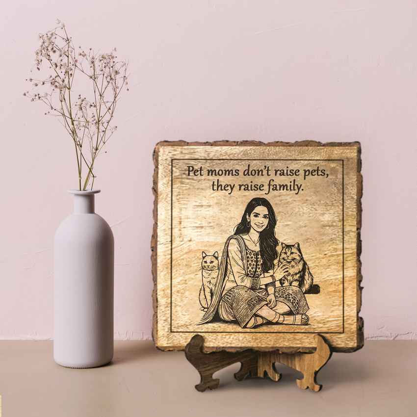 Warmecho Handcrafted Mango Wood Brown Plaque with Stand Gift Set | 8 x 8 inches