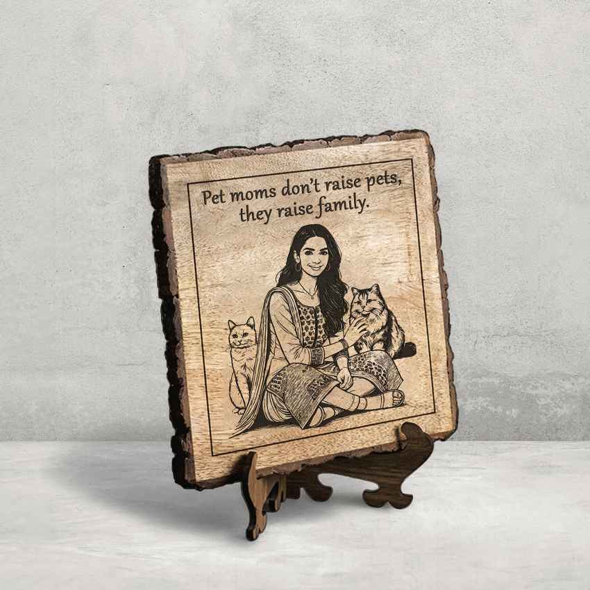 Warmecho Handcrafted Mango Wood Brown Plaque with Stand Gift Set | 8 x 8 inches