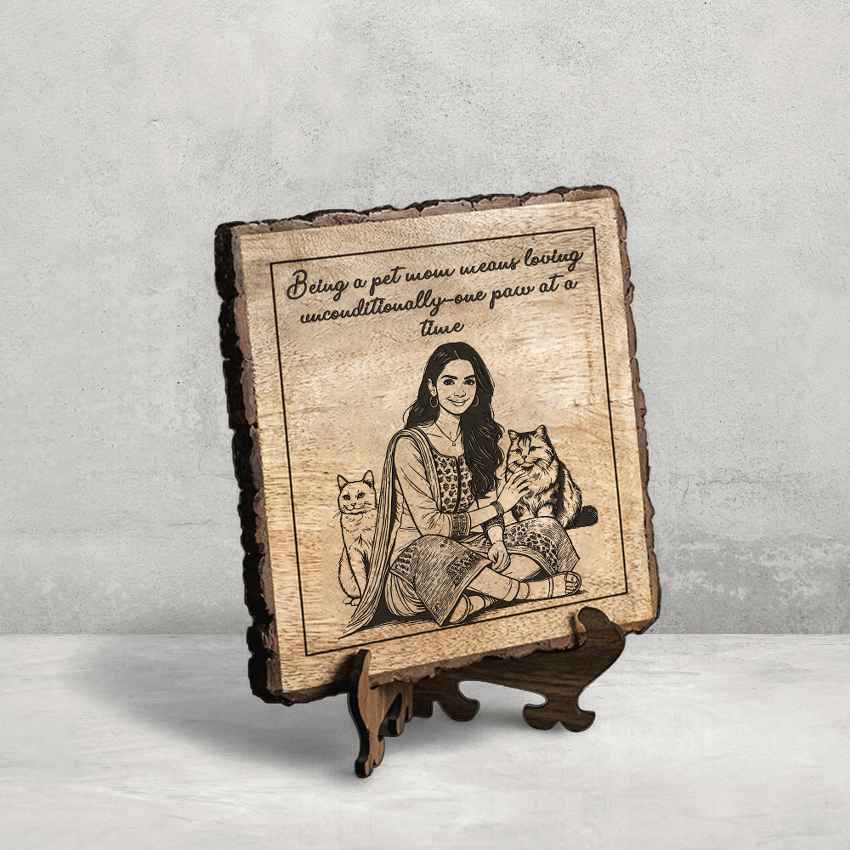 Giftgrain Handcrafted Mango Wood Brown Plaque with Stand Gift Set | 8 x 8 inches