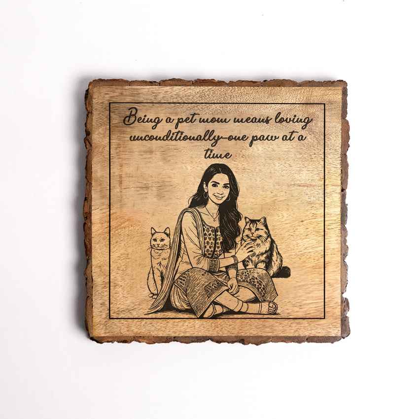 Giftgrain Handcrafted Mango Wood Brown Plaque with Stand Gift Set | 8 x 8 inches