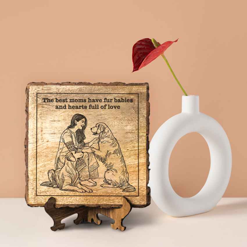 Pureetch Handcrafted Mango Wood Brown Plaque with Stand Gift Set | 8 x 8 inches