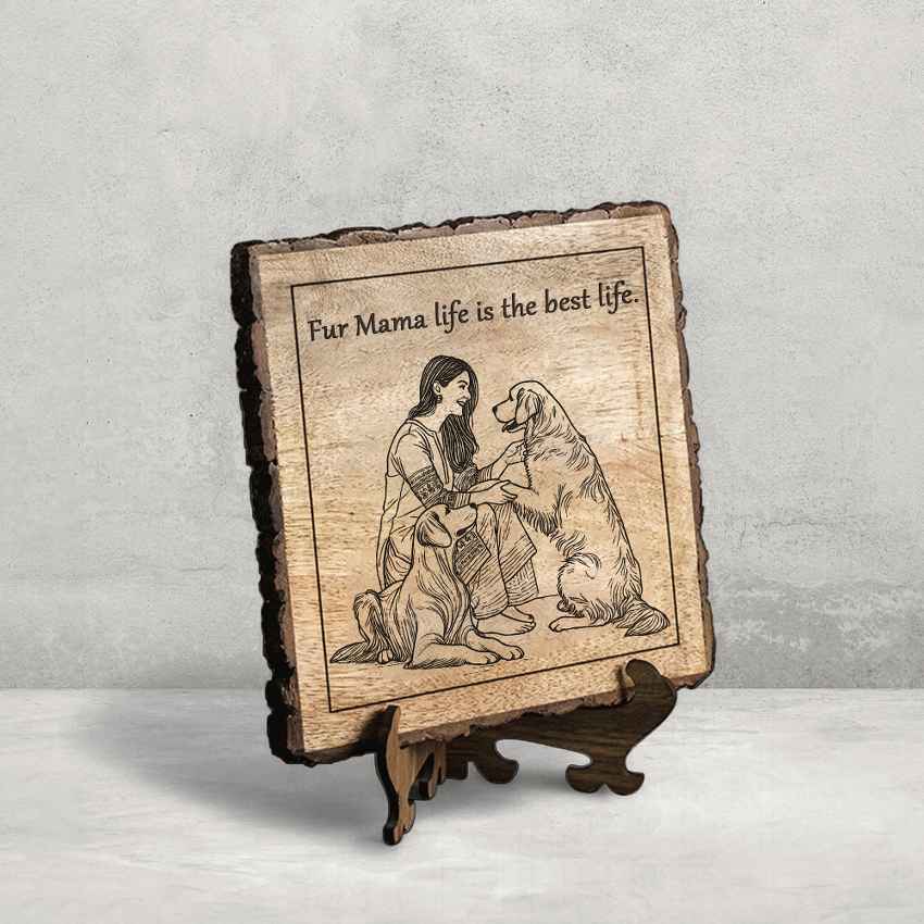 Wovenhug Handcrafted Mango Wood Brown Plaque with Stand Gift Set | 8 x 8 inches