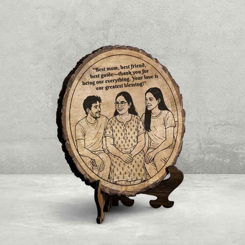 Mamatree Handcrafted Mango Wood Brown Plaque with Stand Gift Set | 8 inches